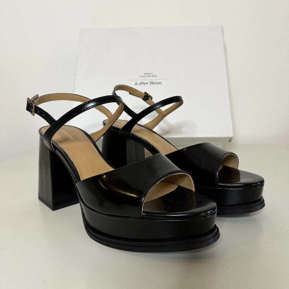 & Other Stories Women's Flared Heel Platform Sandals - Black - SZ 8